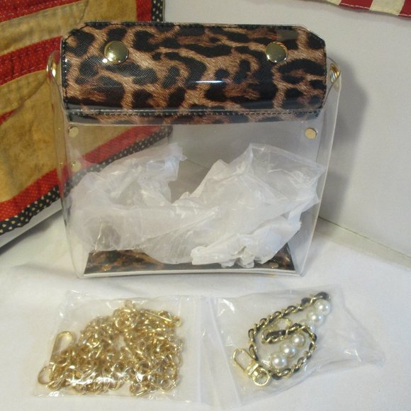 New Clear Plastic Transparent Jelly Purse Shoulder Bag Leopard Print - Picture 10 of 13
